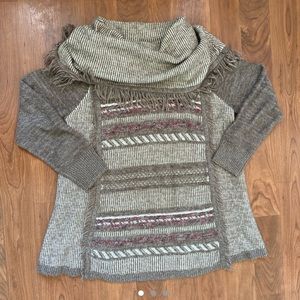 brown knit turtleneck sweater